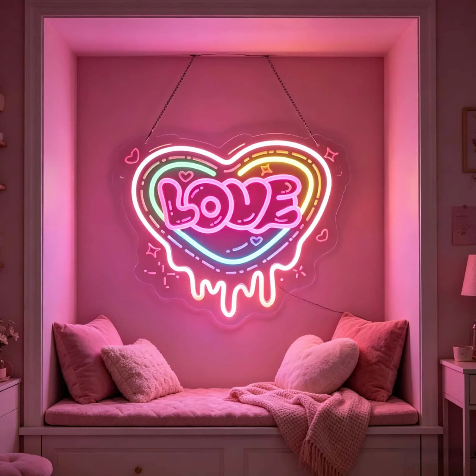 Melting Love Heart Neon Sign, Multicolor LED Neon Light for Wall Decor, Aesthetic Room Decor for Bedroom, Party Supplies
