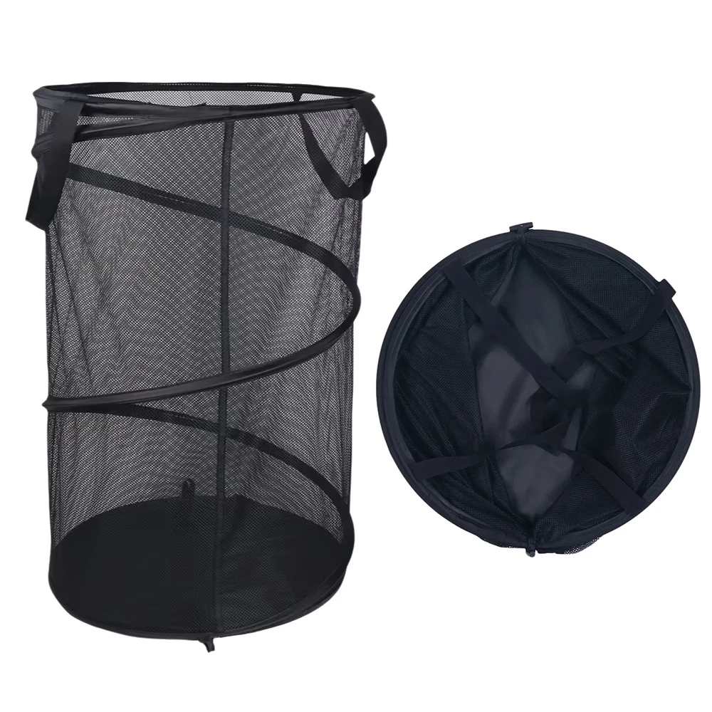 Cesto de Ropa Plegable de Malla, Cesto Grande para Ropa Sucia con Asas para Lavandería y Baño, Negro