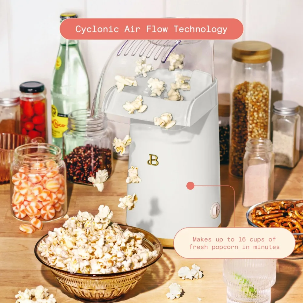 Beautiful 16 Cup Hot Air Electric Popcorn Maker, White Icing