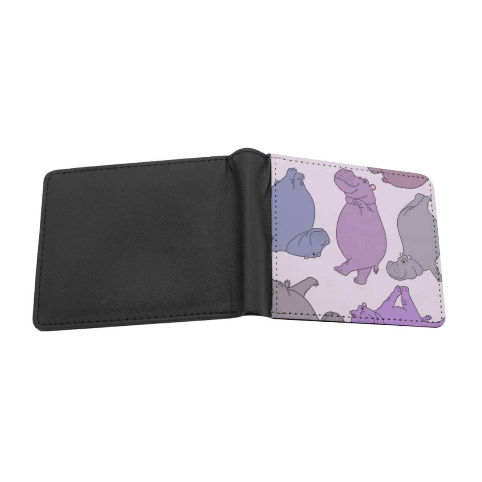 Hippo Workout Purple And Grey Personalized Wallet For Men And Women Pu Leather Short Pocket Purse Hippo Hippopotamus