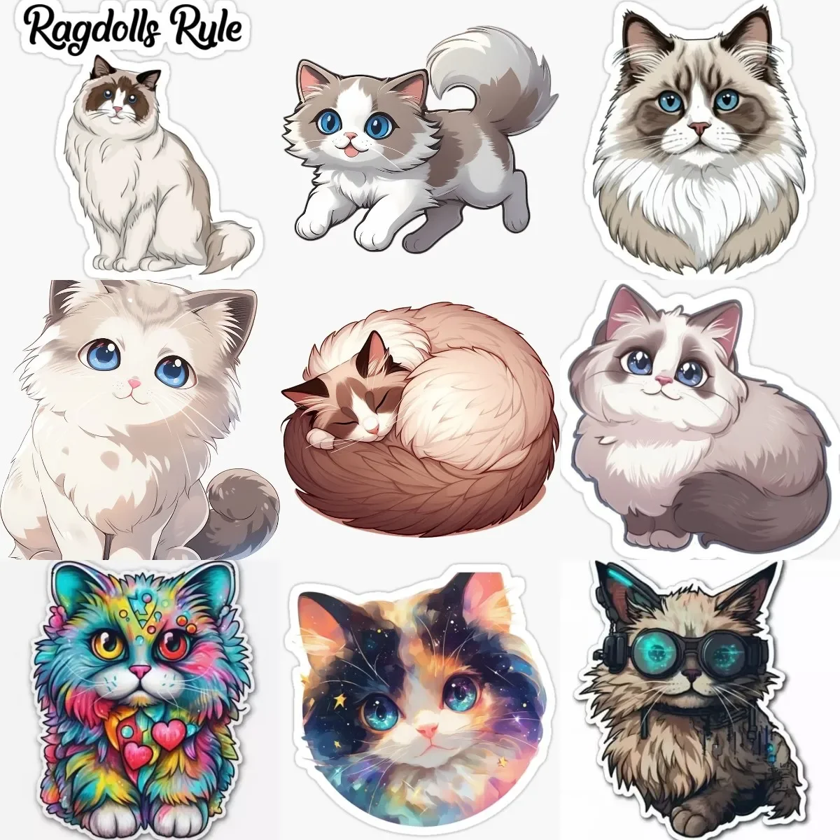 

Cute Ragdoll Cat Pets Catoon PVC Waterproof Sticker for Decorate Fridge Room Wall Car Van Window Bicycle Decal Accessories