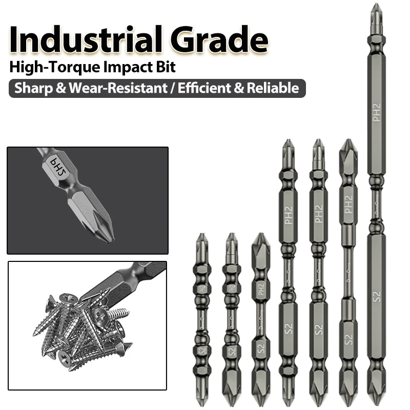 S2 Steel Double Ended Mixed Size Phillips Screwdriver Bits High Torque Strong Magnetic Cross Head Power Drill Bit Set Tools