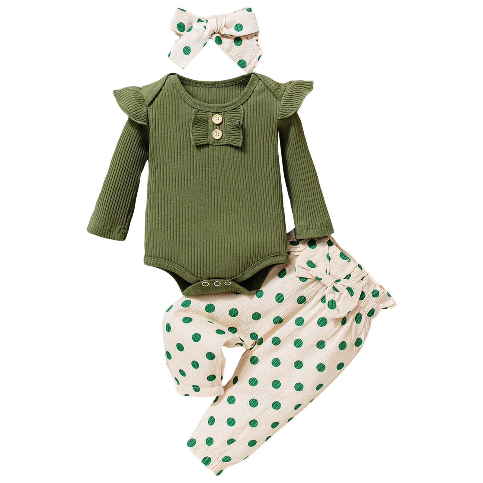 

Toddler Long Sleeve Shirt Girls Long Sleeved Romper With Lace And Flying Sleeves Polka Dot Bowknot Girls Leotard Long Sleeve