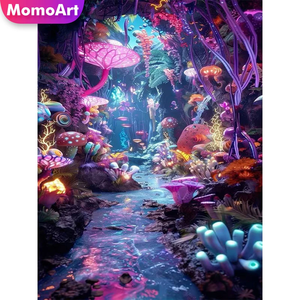 Momoart Landschafts-Diamantstickerei Pilz-Gemälde DIY Acryl-Bastelbedarf Diamant-Mosaik Abstrakt Kinder-Hobby