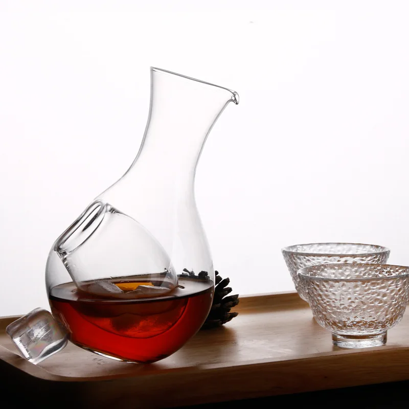 

Japanese Style Glass Wine Bottle Thumb Hole Sake Glass Ice Jug Hamster Nest Cooling Room Wine Pourers Decanter Set