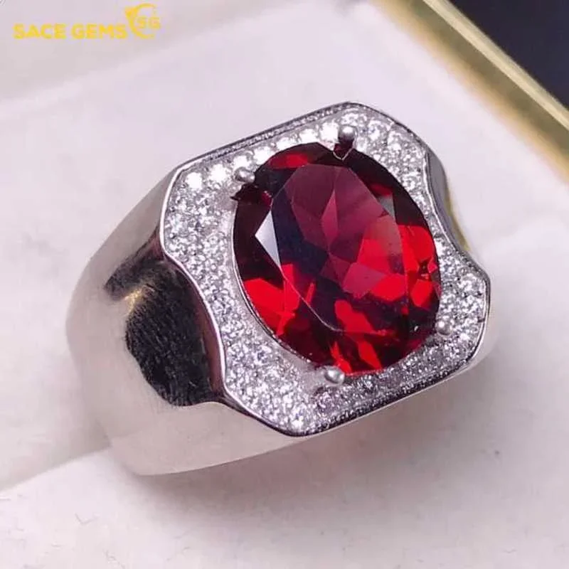 

SACE GEMS Resizable Natual 9*11MM Garnet Luxury Ring for Man 925 Sterling Silver Wedding Engagement Fine Jewelry Gift Wholesale