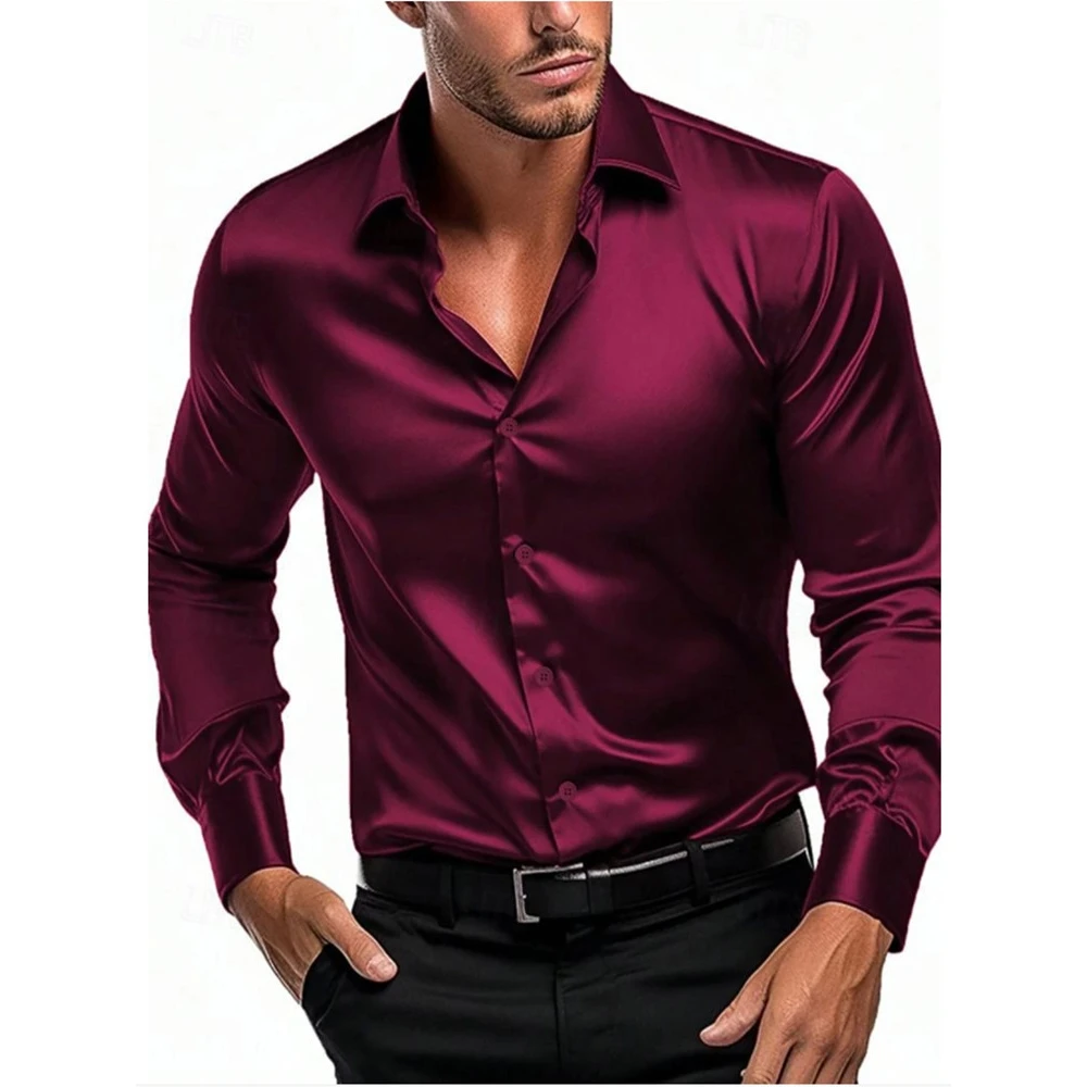 

Silk Smooth Fabric Men's Busin irt Slim Fit Floral Pattern No Iron Treaent Youth Spring Autumn Warm Long Sve Brit...