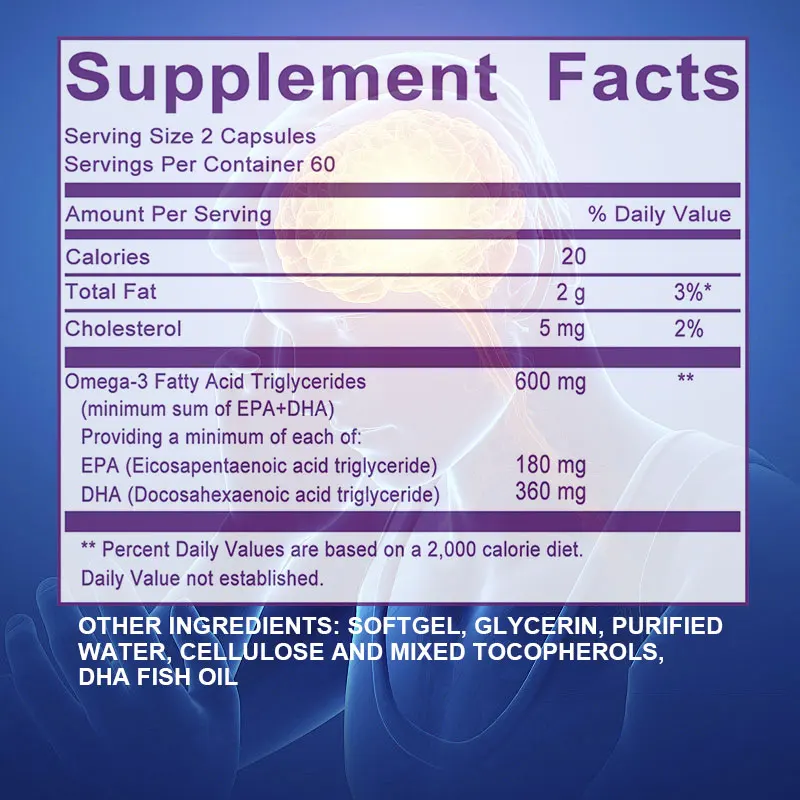 

Omega 3 Fish Oil Capsules Benefit Nervous System, Skin and Hair Health, Antioxidants, Improves Memory, Easy To Swallow