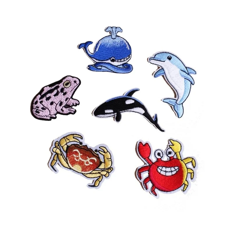 100pcs/Lot luxury Embroidery Patch Whale Dolphin Crab Frog Clothing Decoration Accessory craft Diy Applique