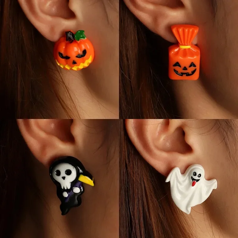 Halloween Resin Earrings Pumpkin Ghost Candy Earrings for Women Party Holiday Jewelry Gifts