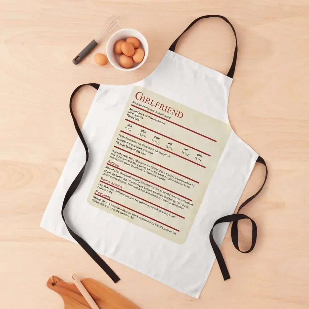 

D&D Girlfriend Stat Block for Valentine or Anniversary Gift Apron Woman Kitchen Camping custom women's kitchen Apron