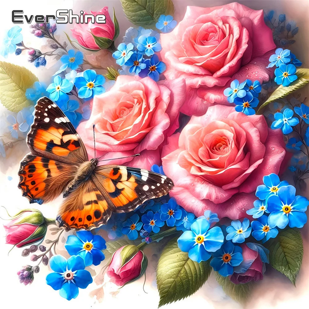 Evershine Diamant-Mosaik Blumen Quadratische Bohrer-Malerei Rosen-Stickerei Schmetterlingsbild Strass DIY Handgemachtes Geschenk