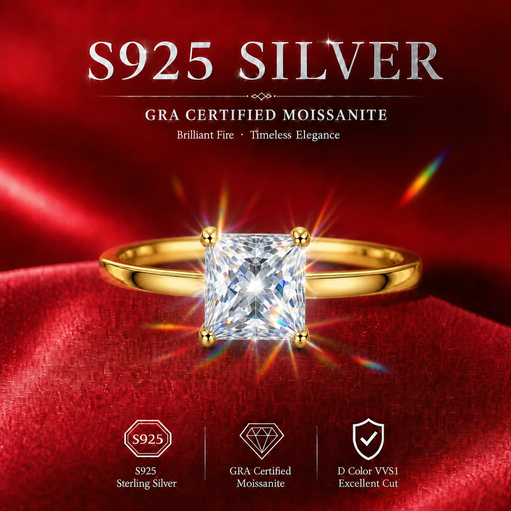 Verstellbarer 18K Gold Smaragdring mit Moissanit-Edelstein, S925 Sterling Silber, Diamanttester-geprüft, Funkelnder Damenring – Detail 10