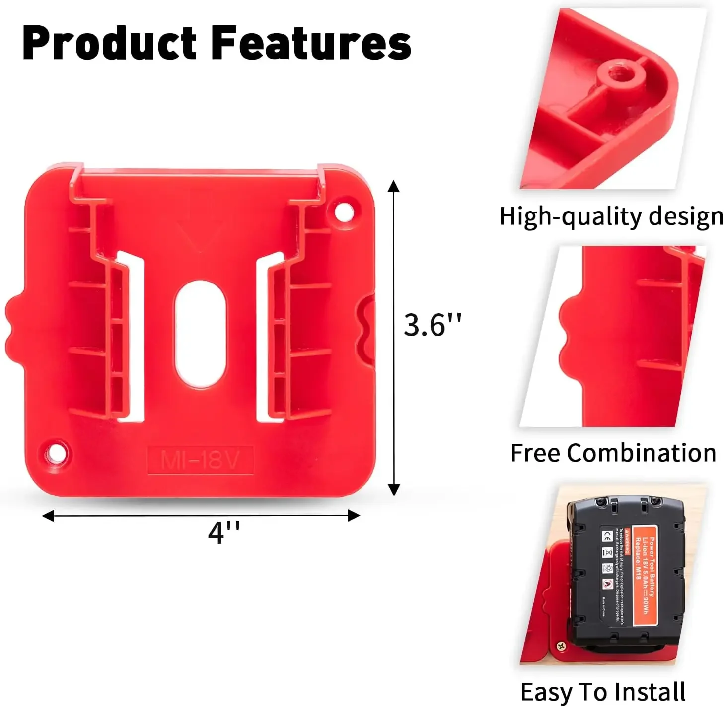 10 Pack Battery Holder for Milwaukee 18V Battery Mounts Dock Holder Fit for 48-11-1815 48-11-1828 48-11-1850 48-11-1860