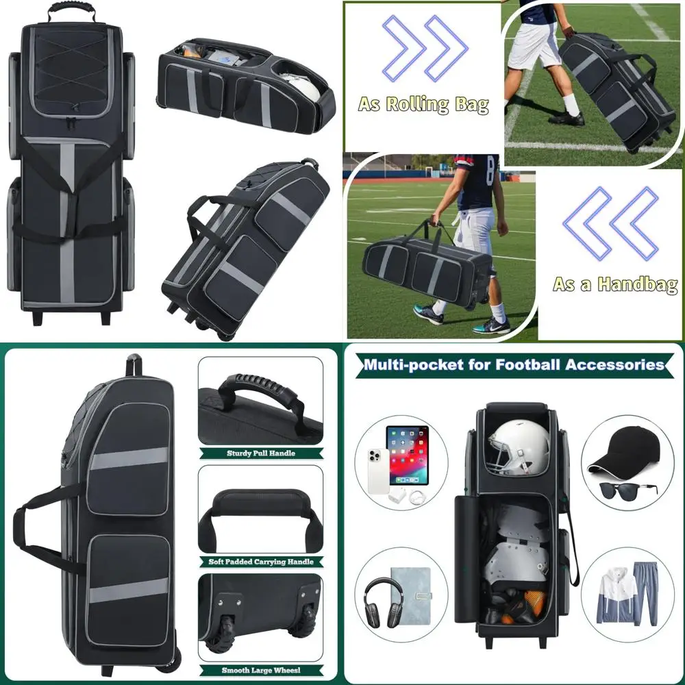 

Football Equipment Bag with Wheels - 35x15x13 Durable Sports Bag for Soccer, Basketball, and Gym Workouts
