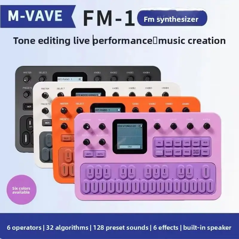 M-Vave Fm-1 Portable Fm Synthesizer Effect Pedal 12h Battery 6-Operator 32-Algorithm 128 Presets Built-In Speaker Bluetooth Midi