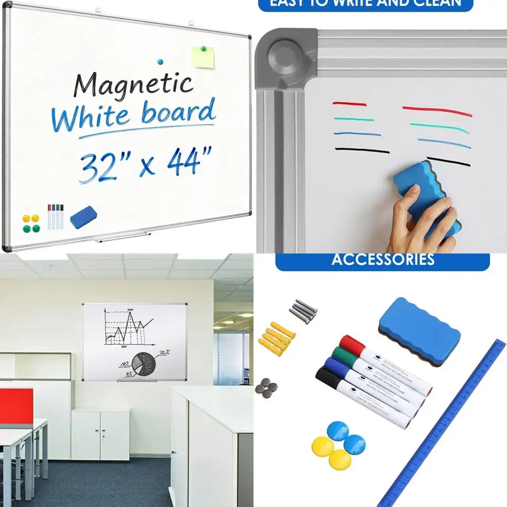 

Durable Silver Aluminum Framed 32x44 Magnetic Whiteboard for Home Office, Easy to Clean