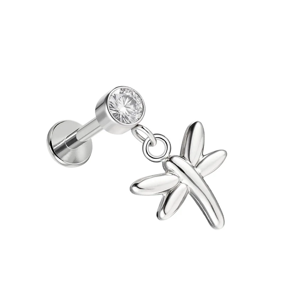 1 قطعة الفولاذ المقاوم للصدأ ثقب الجسم مطعمة الزركون قلادة اليعسوب بسيطة شخصية الشفاه مسمار الشفاه الدائري