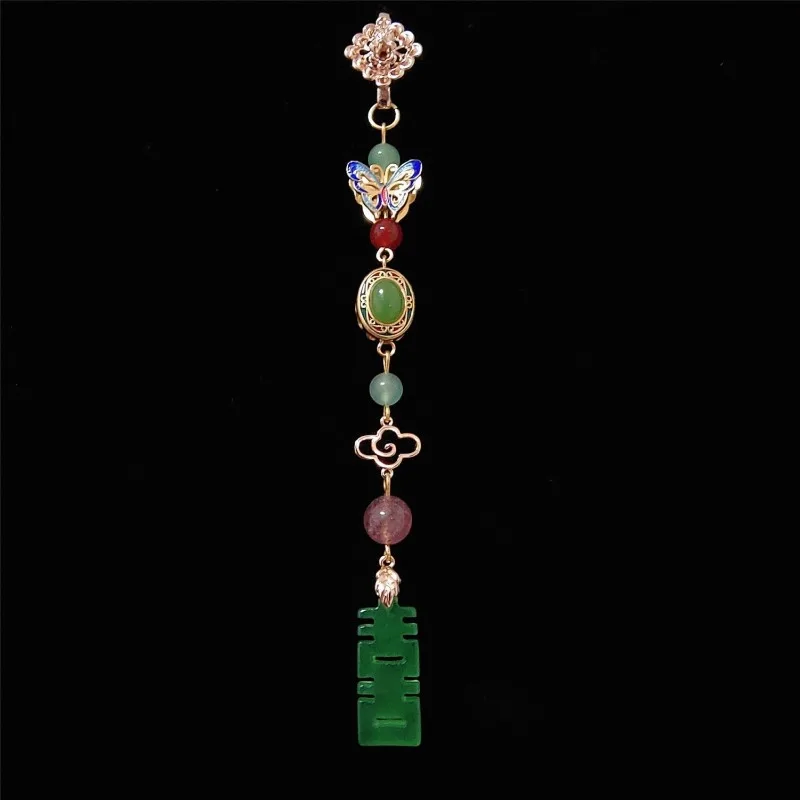 

Classical and Original Design Chinese Style Vintage Cheongsam Button Pendant Long Natural Hetian Jade Green Double Jewelry