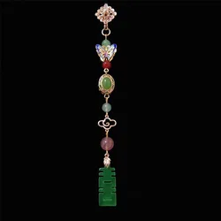 Classical and Original Design Chinese Style Vintage Cheongsam Button Pendant Long Natural Hetian Jade Green Double Jewelry