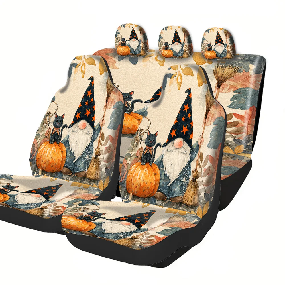 2-5 Seat Set Car Seat Covers Premium Cat Wizard Seat Covers For Truck SUV Off-road Sedan Festive Halloween Christmas New Year E