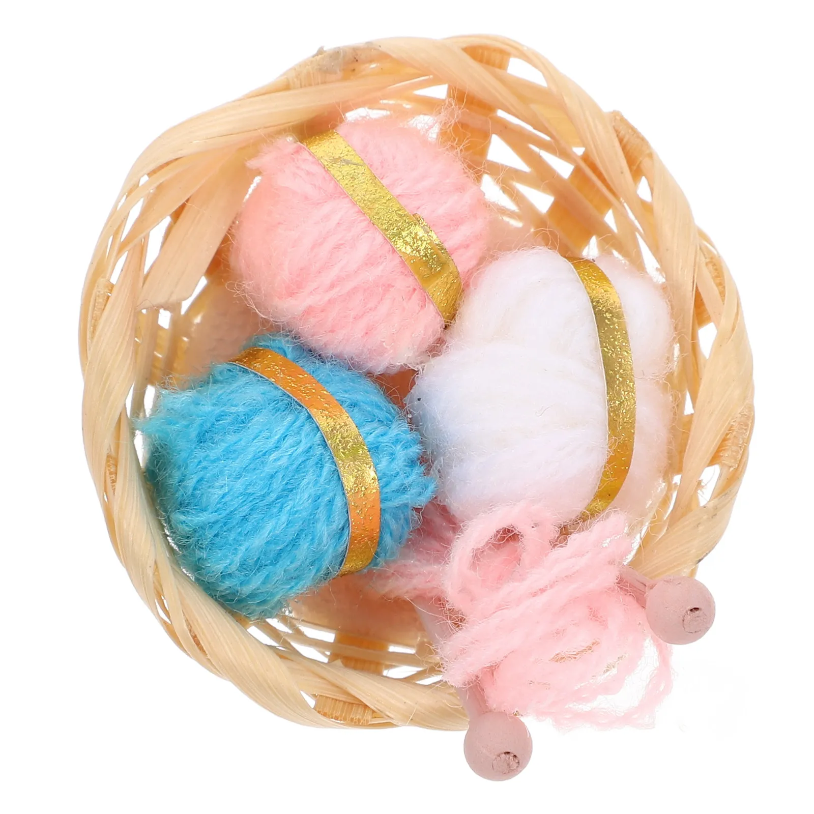 

Miniature Knitting Yarn Basket 1:12 Scale Sewing Scene Accessories Simulation Decoration Supplies for Dollhouse Craft