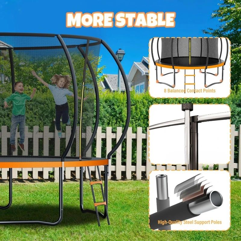 Trampoline Outdoor Recreational with Enclosure Net Ladder, Round Trampoline 400/450LBS Weight Capacity