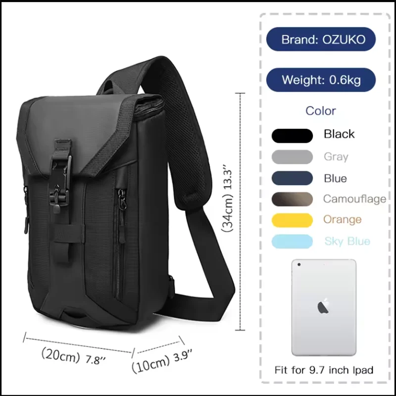 OZUKO Minimalist Anti-theft Chest Bag Men's Lightweight Daily Portable Crossbody Bag Tactical Outdoor Travel Work Shoulder Bag