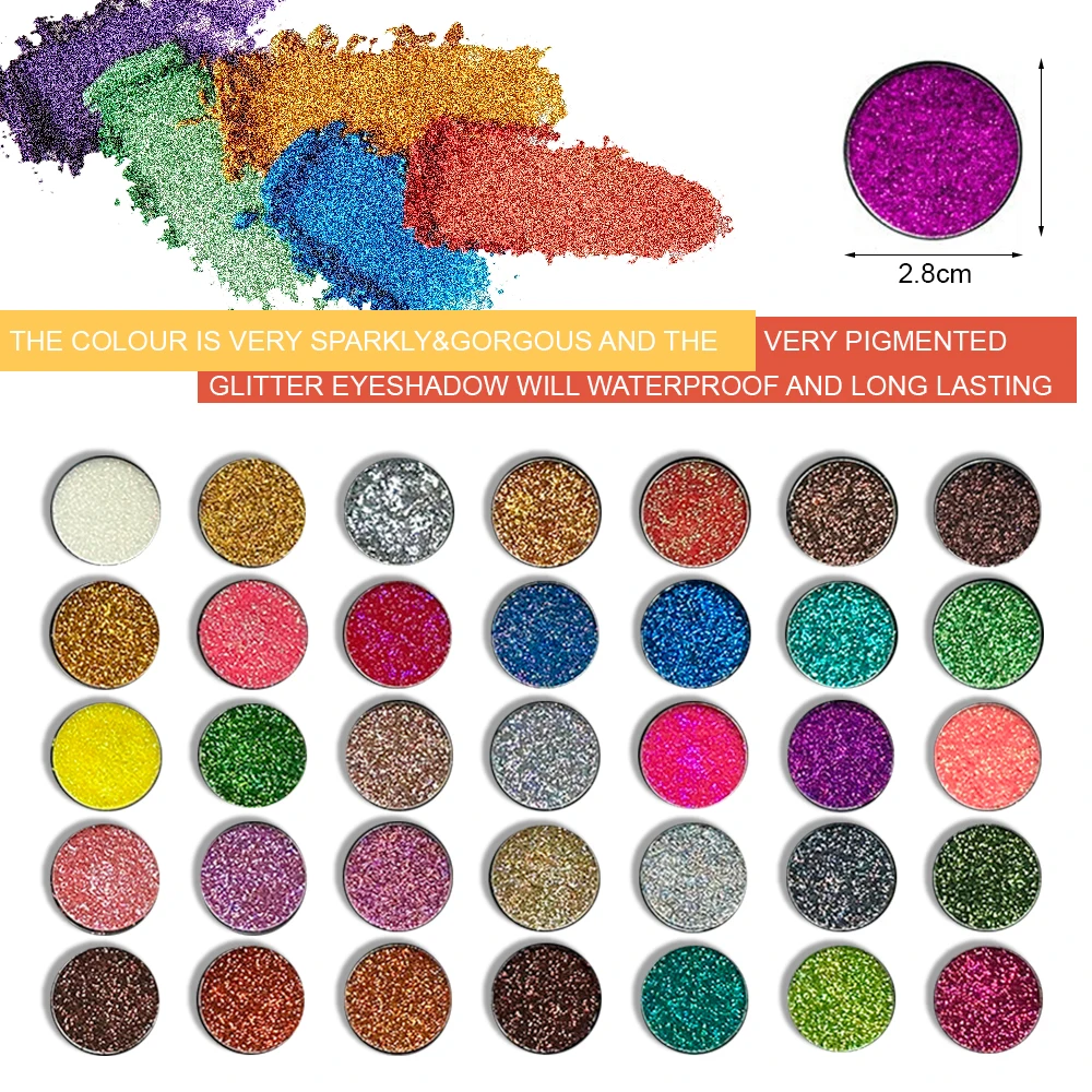 35 Colors Diamond Sequin Eyeshadow Palette Shimmer High Pigment Powder with Glitter and Satin Long Lasting Waterproof Makeup