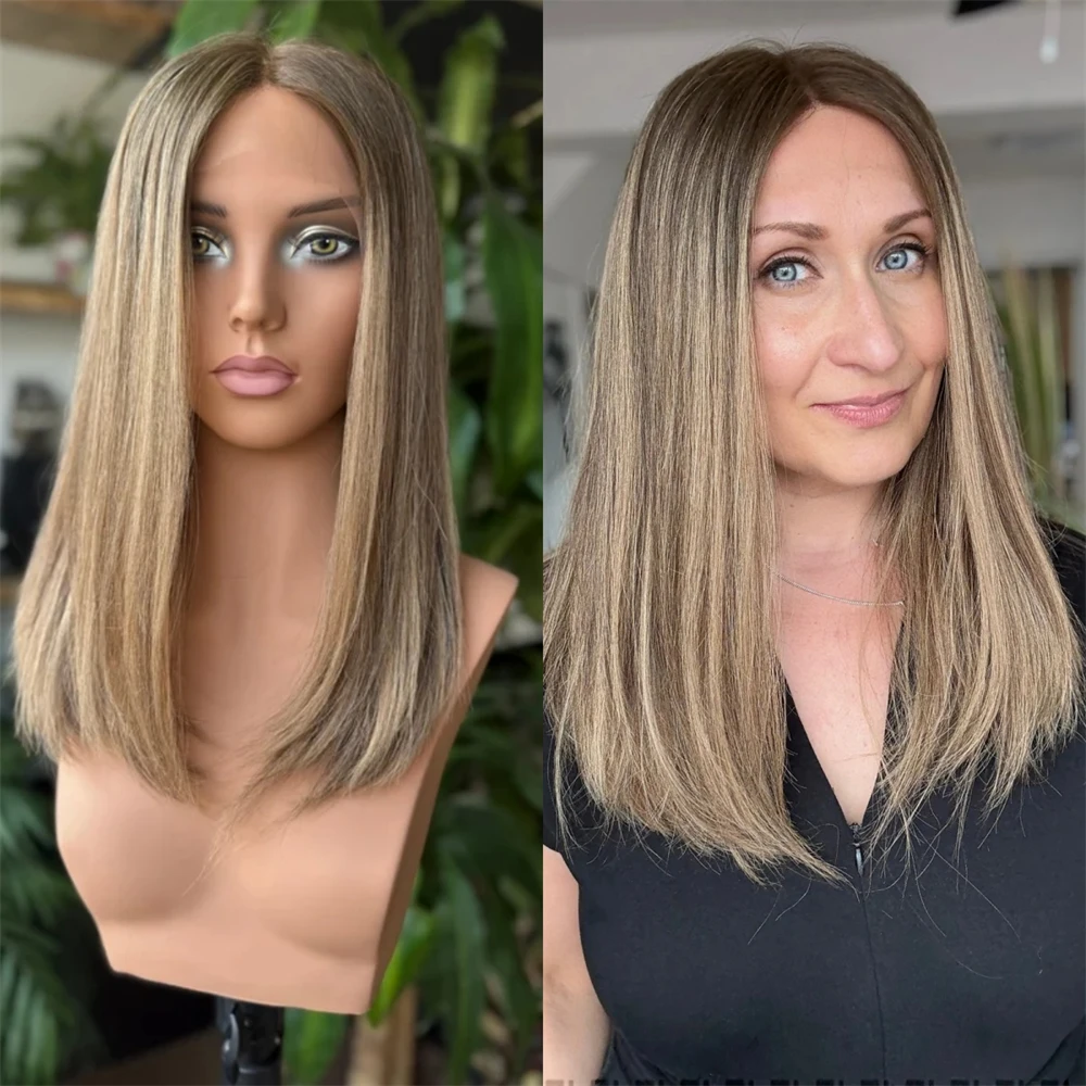 13x4 Ombre Blonde Brown Synthetic HD Lace Front Wig with Roots Party Daily Cosplay Heat Resistant Fiber Wig Short Straight Bob
