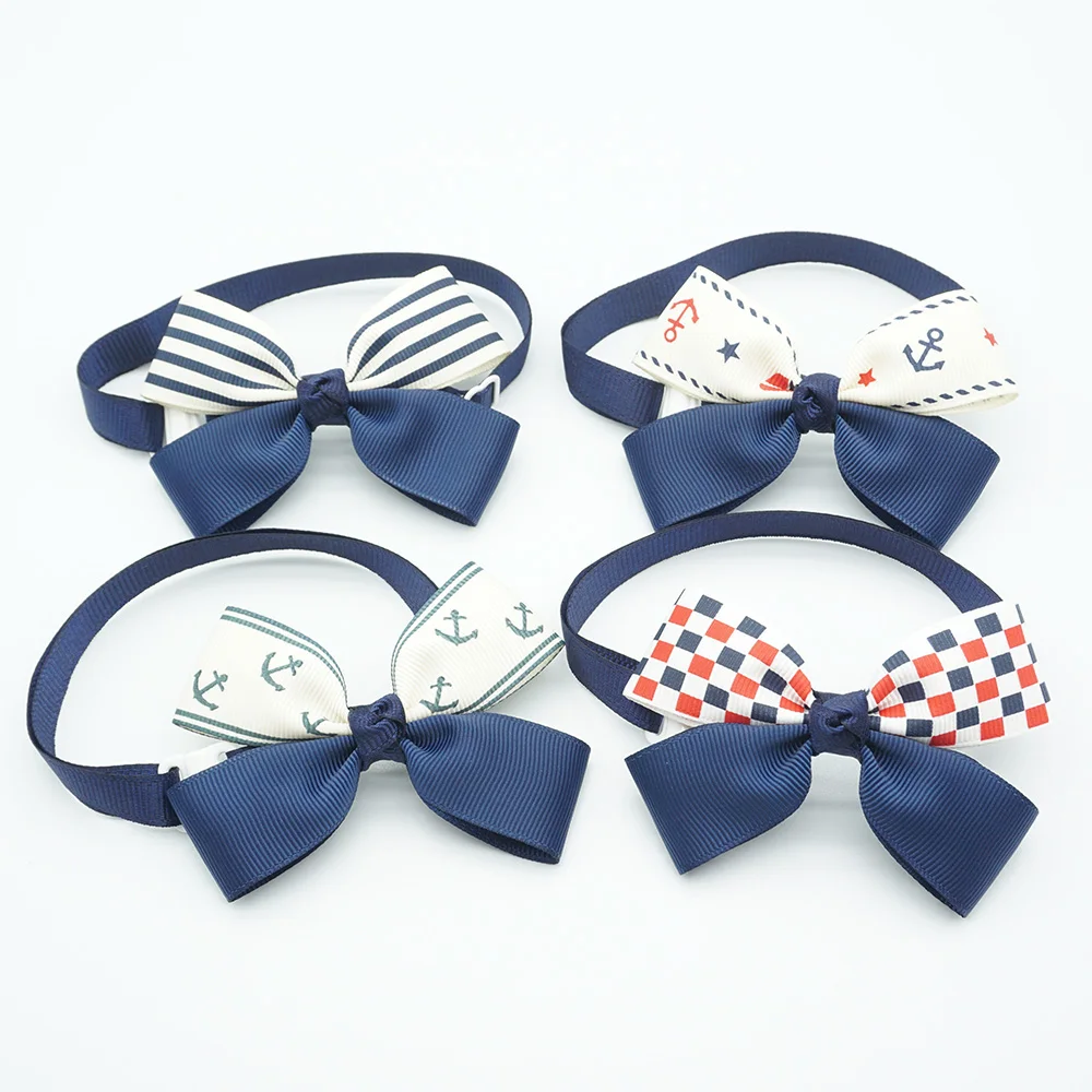 Navy Style Pet Bow Ties Dots Anchor Striped Pattern Cat Puppy Ribbon Bowtie 8 Colors Dog Neck Collar Pet Grooming Accessories