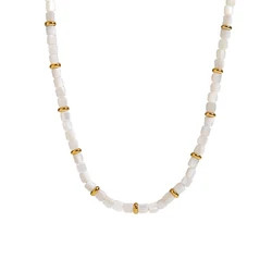 Trendy White Shell Beads Necklaces for Women 18K Gold Plated Stainless Steel Choker Collar Waterproof Fashion Jewelry Gift