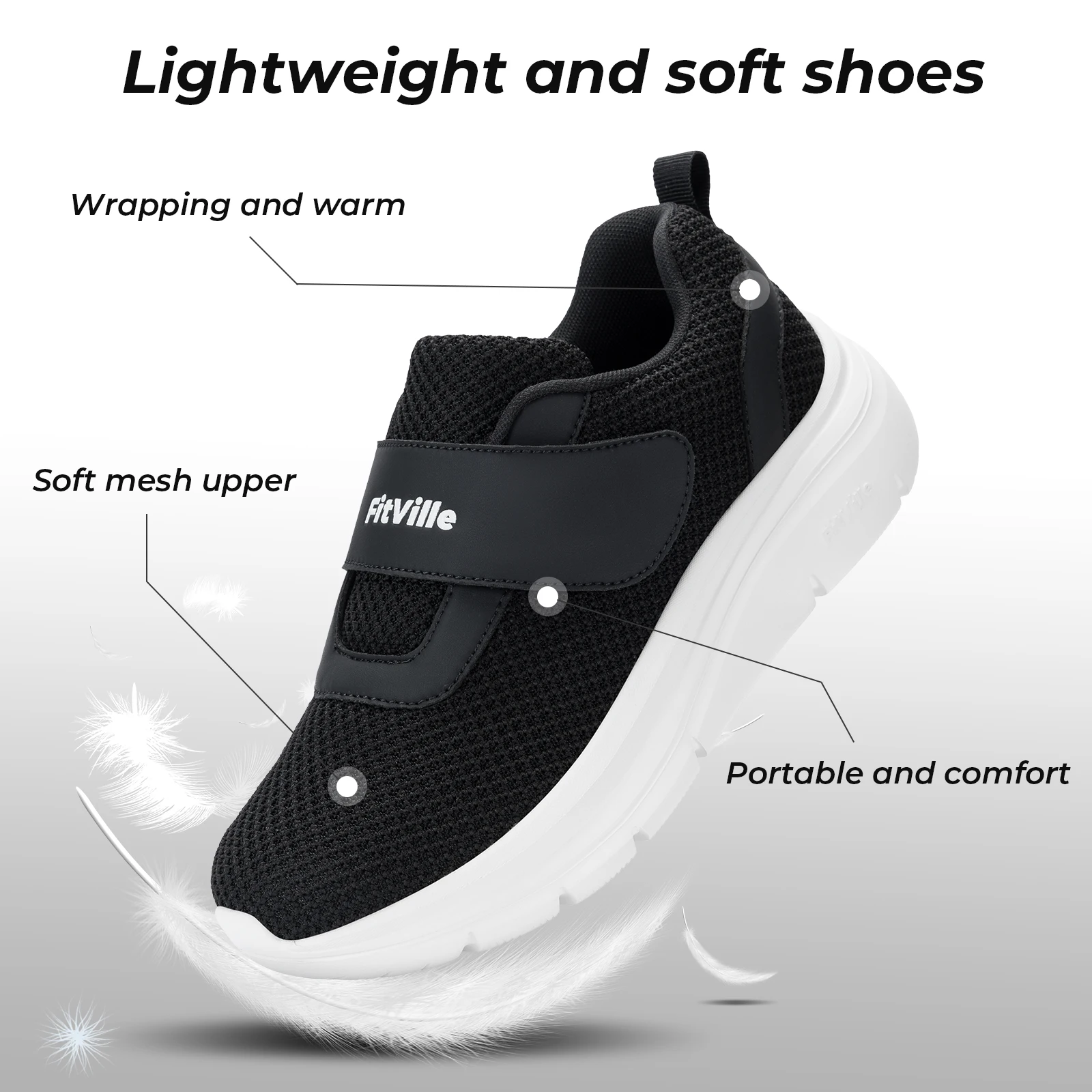 FitVille Women\'s Shoes Wide Diabetes Shoes for Swollen Feet Slip on Walking Adjustable Lightweight Comfortable Strap Sneakers