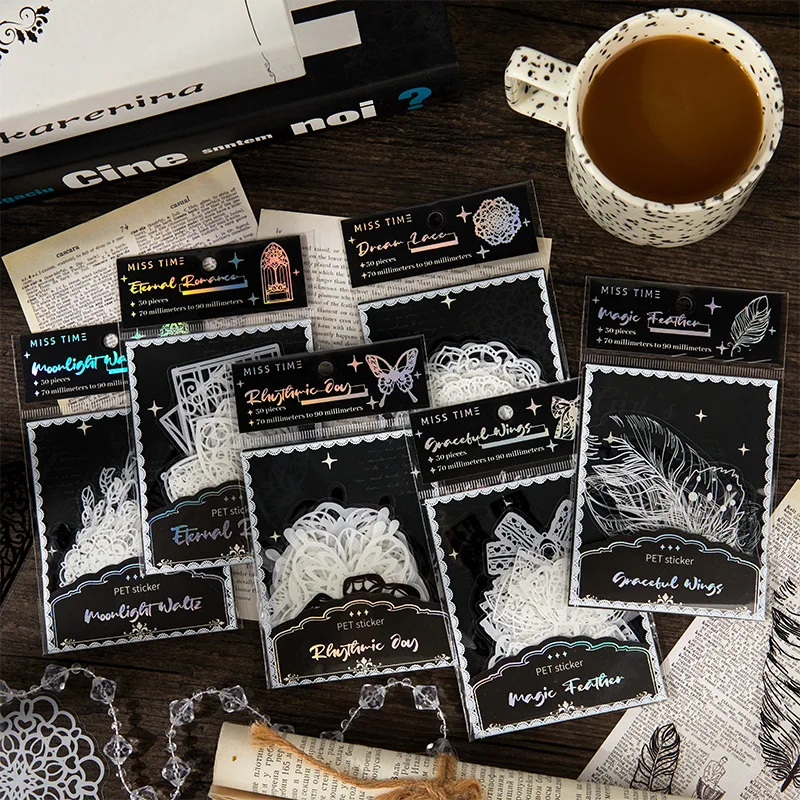 

Набор из 30 ретро-наклеек с черно-белым ажурным узором в европейском стиле для декора дневников и поделок