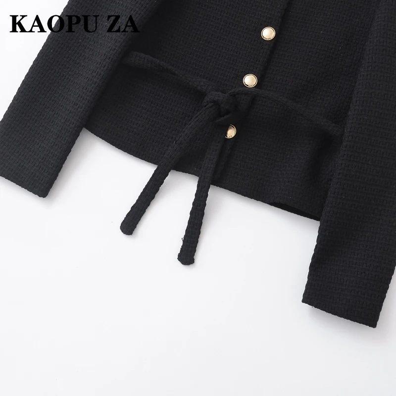 KAOPU ZA Autunno 2024 delle Nuove Donne Casual Cardigan Lavorato A Maglia Abbigliamento Donna Cappotto Vintage O-Colletto A Maniche Lunghe Giacca di Pizzo Nero Top