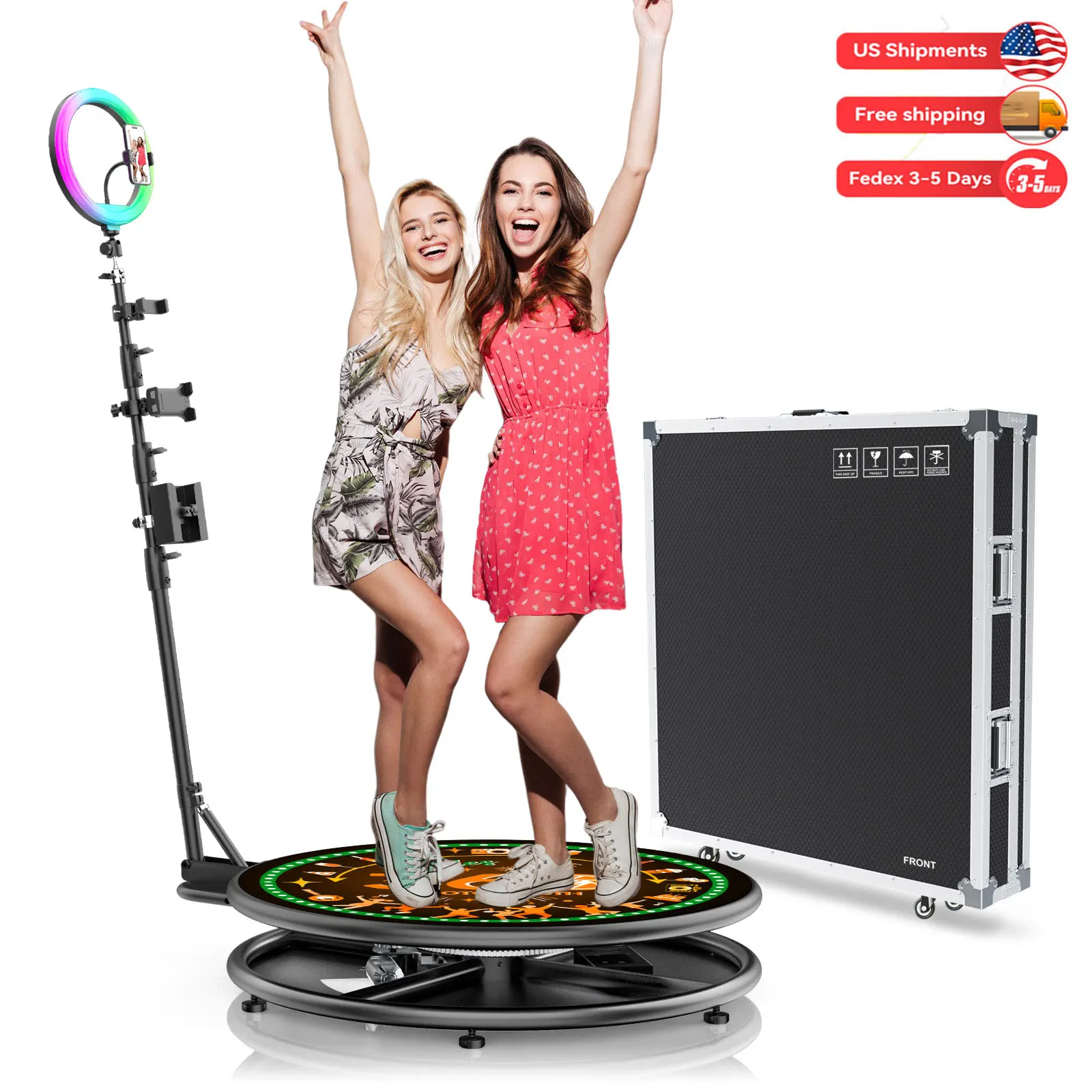 

360 Photo Booth for Video with App Control 360 Rotating Degree Photobooth Machine with RGB Ring Light for Party Christmas Events