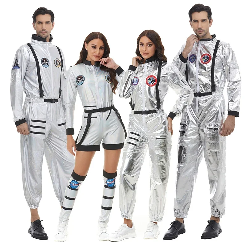 Adult Children Astronaut Costume Unisex Silver Spaceman Suit Men Women Space Role Play Fancy Dress Up Family Party Birthday @0Z*