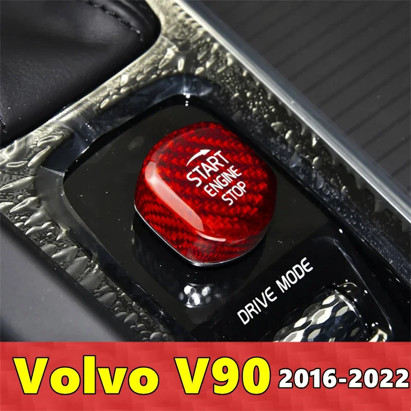 For Volvo V90 Car Engine Start Stop Button Cover Real Carbon Fiber Sticker 2016 2017 2018 2019 2020 2021 2022