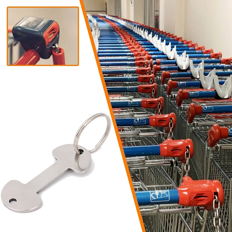 S 1Pc New Shopping Trolley Tokens Key Rings Stainless Steel Key Rings Portable Trolley Removers