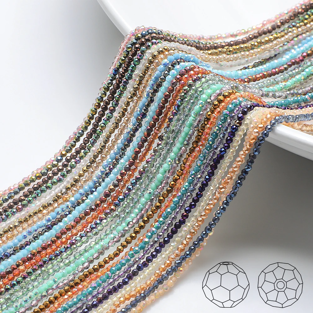 3 Strand 1mm Small Beads 32Faceted Crystal Glass Rondelle Spacer Beaded for Jewelry Making Diy Bracelets Accessory Little Beads