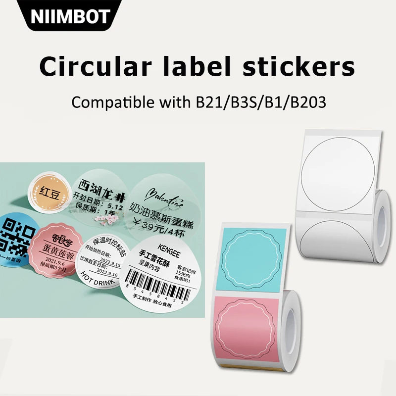 Niimbot Circular Round white/color/transparent Label Stickers Compatible With Jinechen B21/ B3S/ B1/ B203