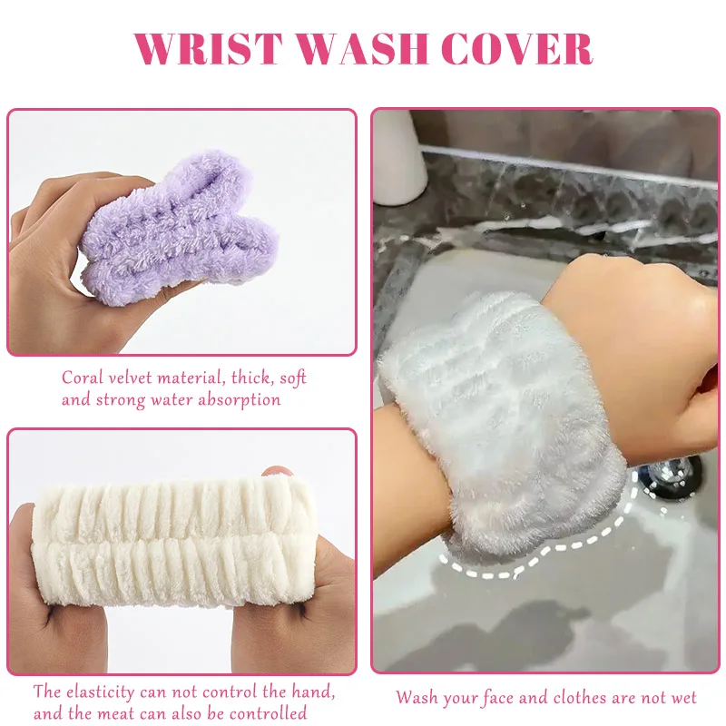 Coral Velvet Facial High-Elastic Makeup Hairband Face Wash Wristband Face Washing Clean Wrist Towel Band Skin Care Beauty Tool