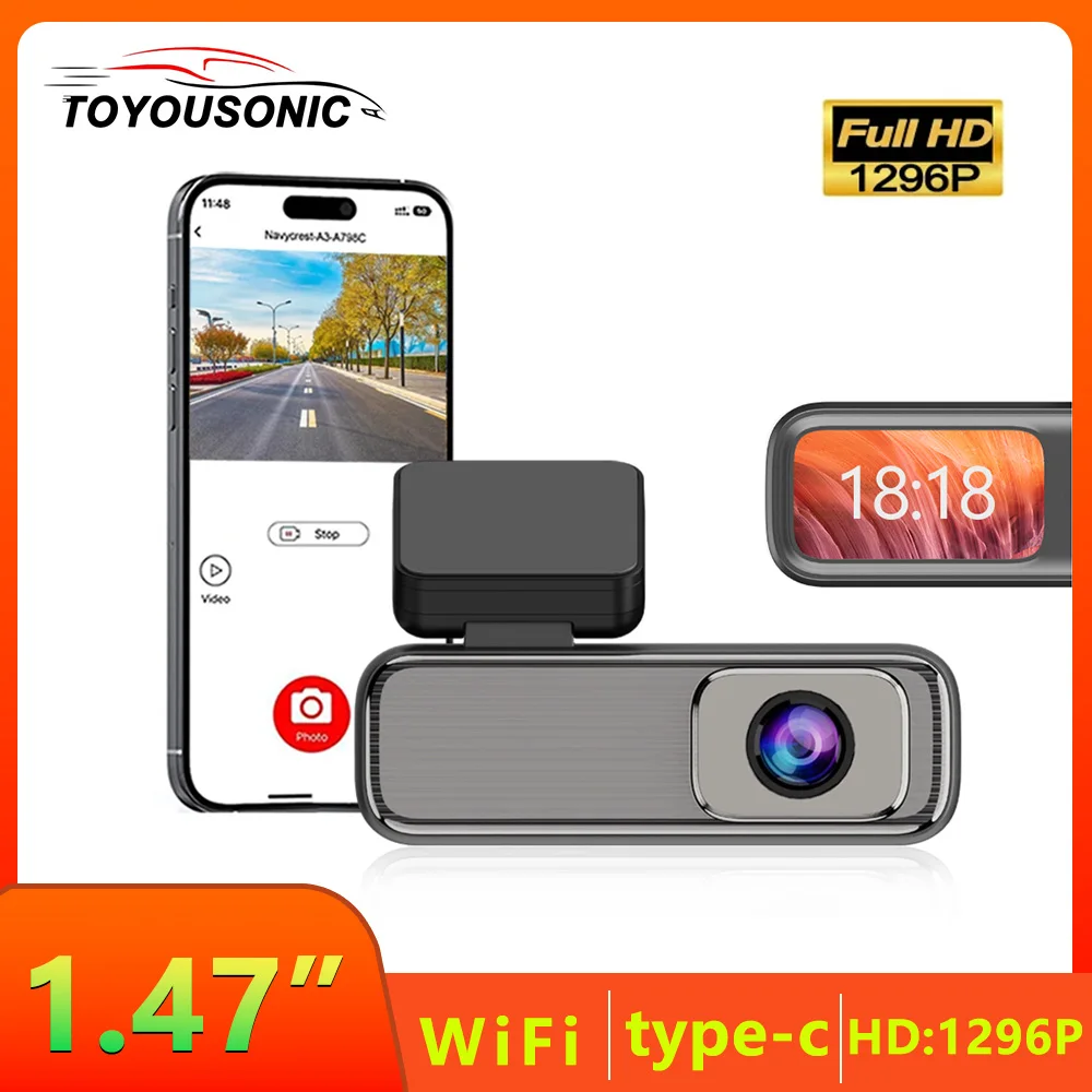 

TOYOUSONIC 1.47 inch Car DVR 1296P One Camera Car Driving Recorder Multimedia player WiFi Link HD IPS Color Display Type-C