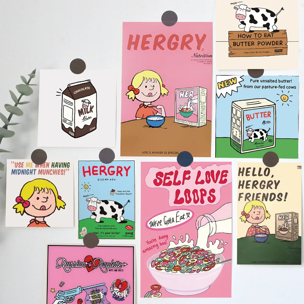 

15Pcs Korean Instagram “Milk Girl” Cards: Cute, Girly, Cartoon Postcards for Room Wall Decor