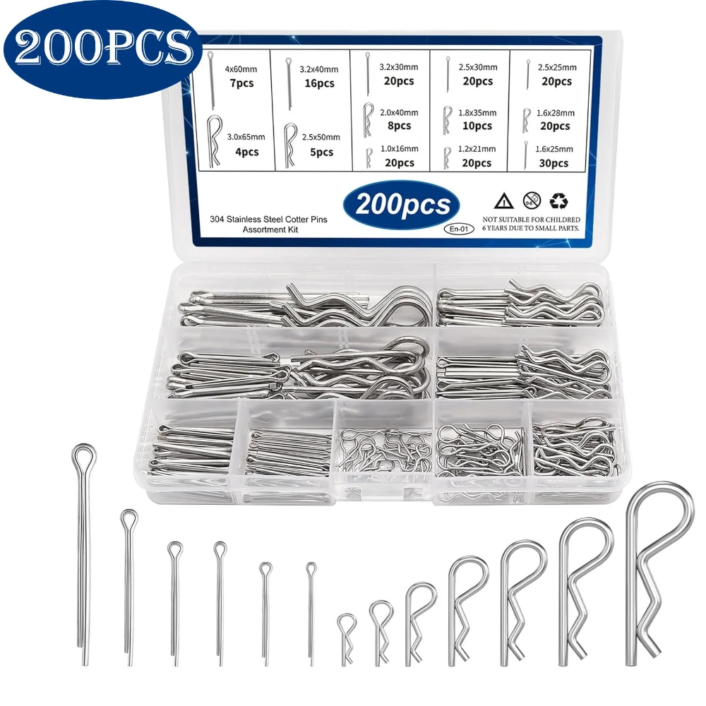 

230pcs Split Hairpin Safety Pins U-shaped Pins Fasteners 200pcs R Pin Split Pins Mixed Set Stainless Steel Split Pin Assortment