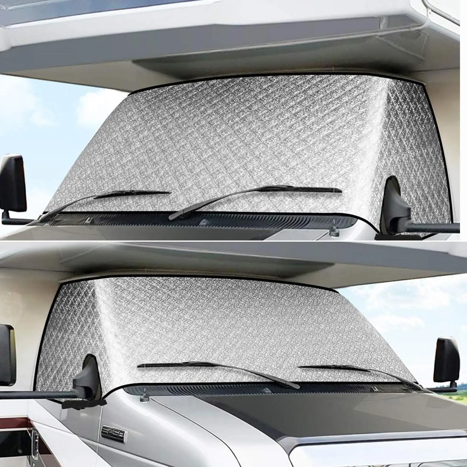 Windshield Sunshade Cover Fittings with Mirror Cutouts Heat Insulation Durable UV Protect Visor for RV Snow Motorhome