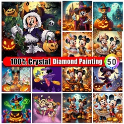 Zipper Bag 100% Crystal Disney Diamond Embroidery Mickey Mouse Minnie Halloween Cartoon Picture Rhinestones Mosaic Wall Decor