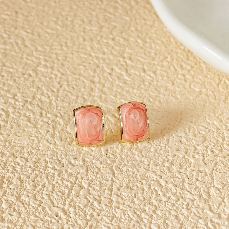 Trend Chic Enamel C-shaped Women's Stud Earrings Red Green Pink Color Small Earrings for Girls Aretes De Mujer In - detail 3