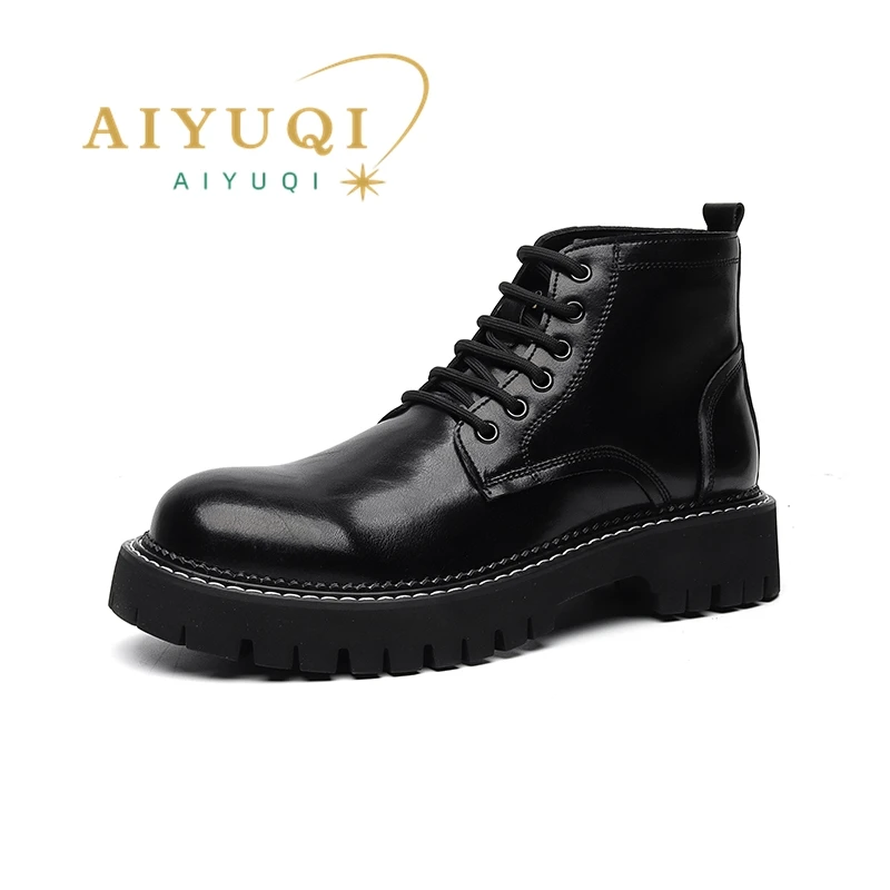 

AIYUQI Chelsea Boots Men Non-slip 2023 Autumn Male Motorcycle Boots Lace-up British Style Platform Comfort Men's Ankle Boots