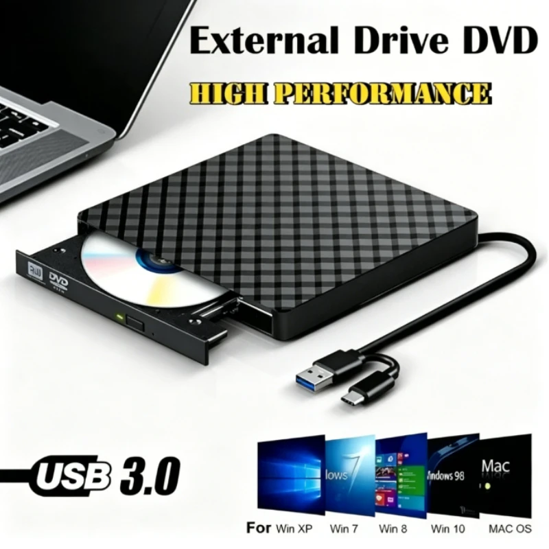 

2 in 1 USB3.0 Type-C Ultra Slim Portable CD DVD RW Optical Drive Burner Reader Player For Laptops Desktop Computers